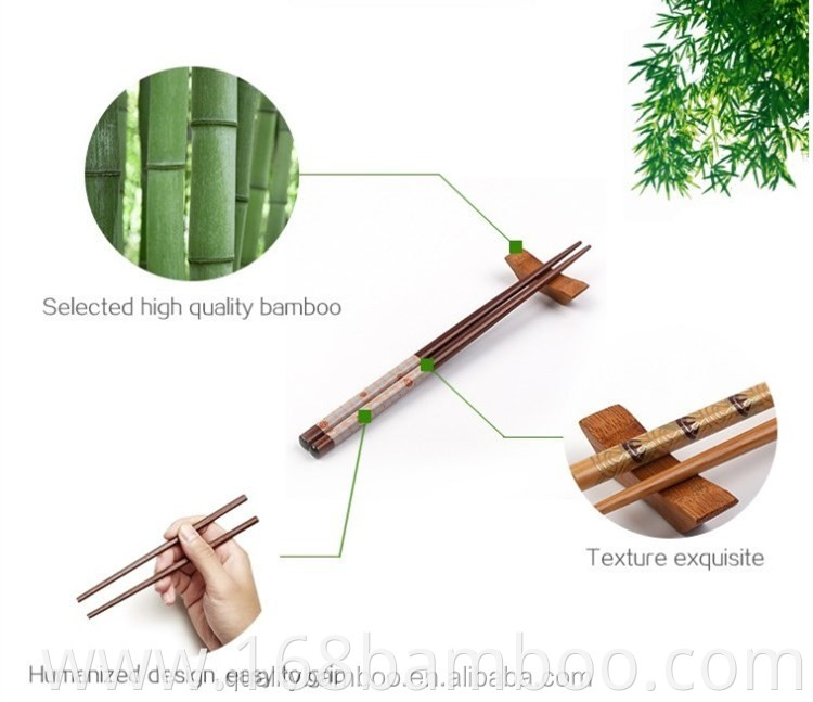 Eco-friendly reusable smooth surface household bamboo chopsticks printed logo